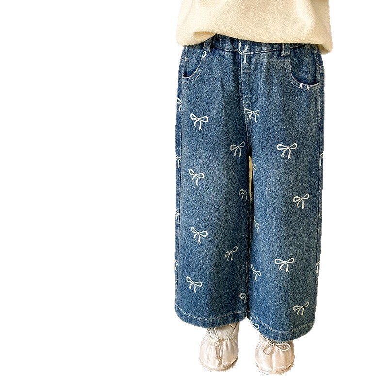 Children's Butterfly Knot Denim Pants Straight Leg Pants