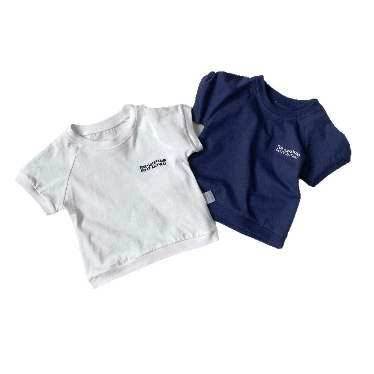 Baby Simple Classic Short Sleeve T-Shirt, Children's Letter Embroidery Round Neck Loose Fit Top