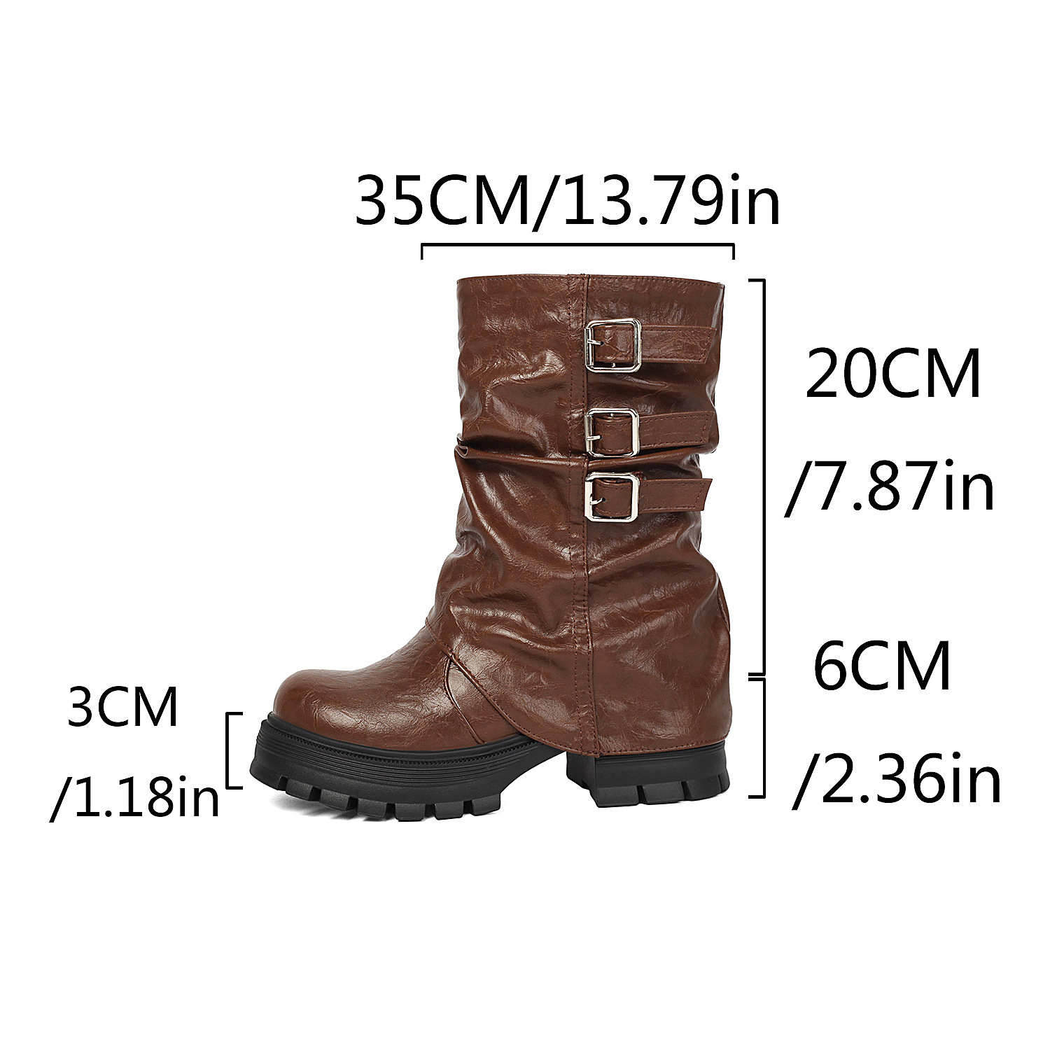 Women's punk slouchy triple buckle boots – styled on model showing full boot and outfit