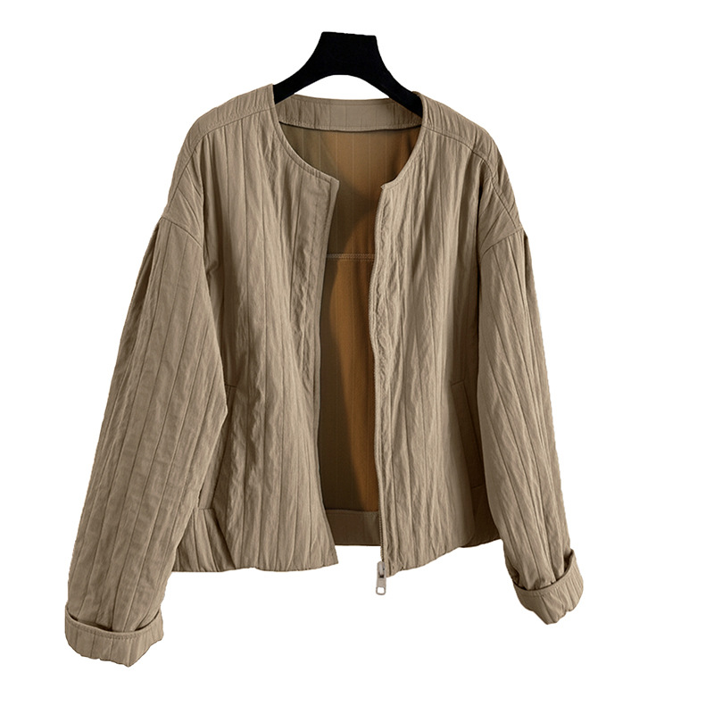 Women's Western Textured Zipper Round Neck Slim Fit Jacket