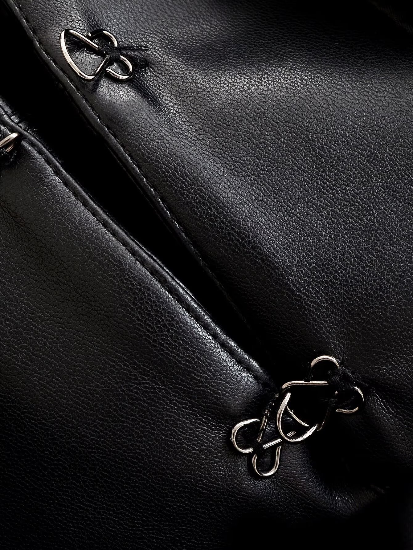 Loop-Fastening Faux Leather Jacket