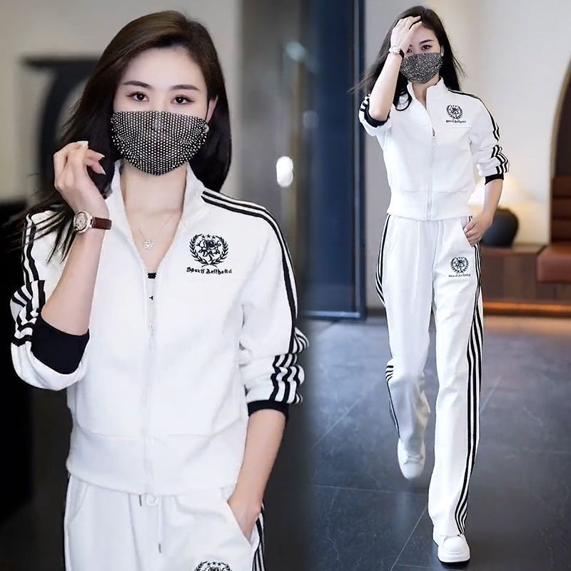 Casual Loose Fashion Two-Piece Set for Women, Stand Collar Hoodie Jacket and Wide Leg Pants, Spring