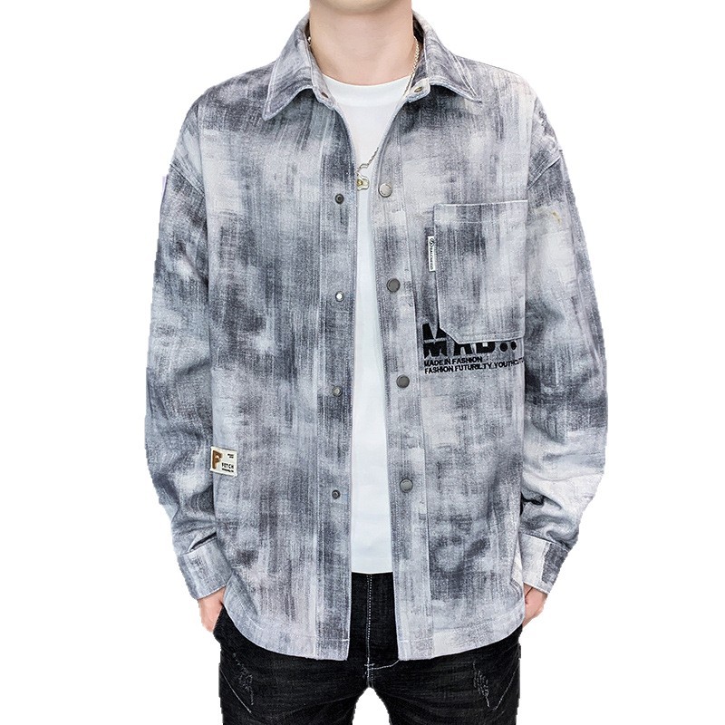 Men's High Street Color Block Denim Shirt Jacket