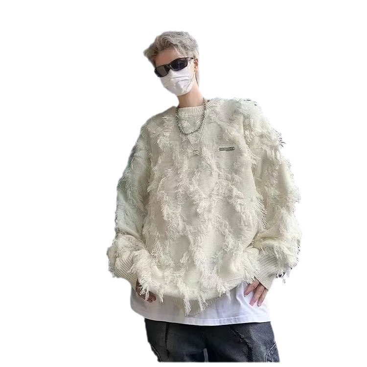 Retro Fringe Unisex Knitted Open Front Crew Neck Oversized Sweater Jacket