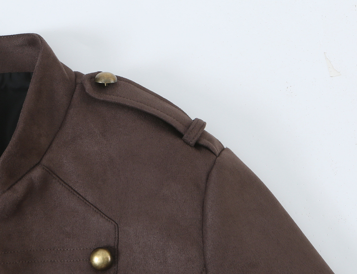 Button-Detail Faux Suede Jacket