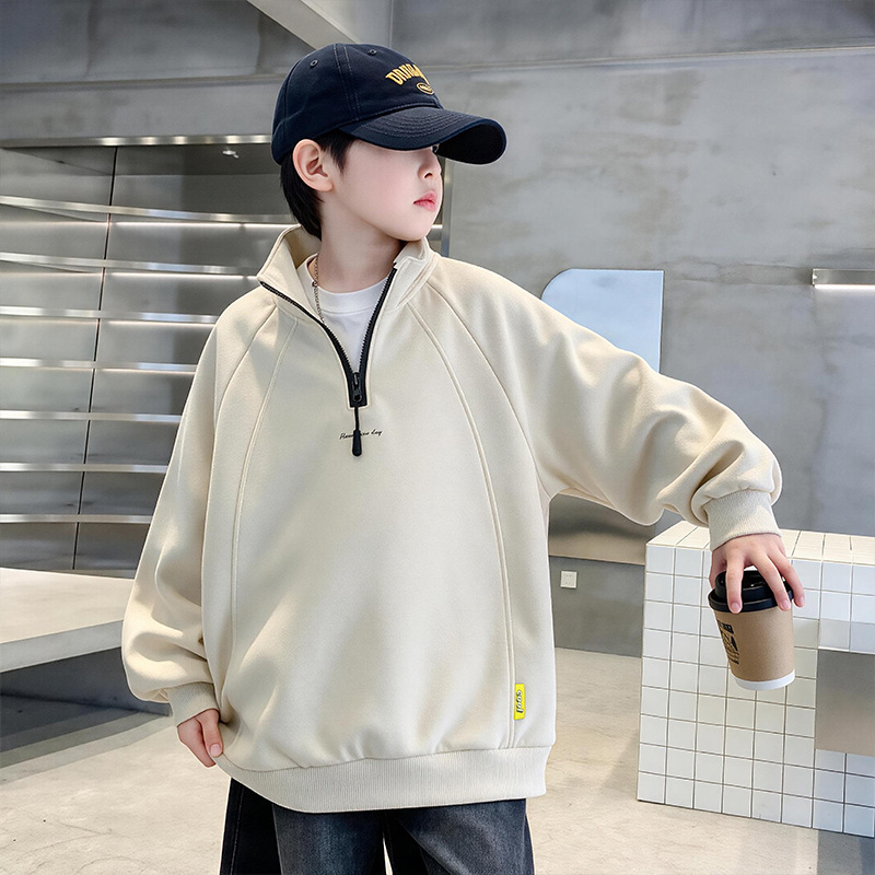 Boys' Color Block Half-Zip Stand Collar Hoodie