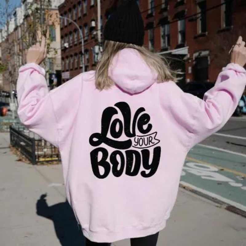 Style Letter Print Drop Shoulder Long Sleeve Hooded Sweatshirt