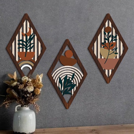 Bohemian Wooden Hollow Pendant Plant Flower Decoration Set Rustic Countryside Style Wall Hanging