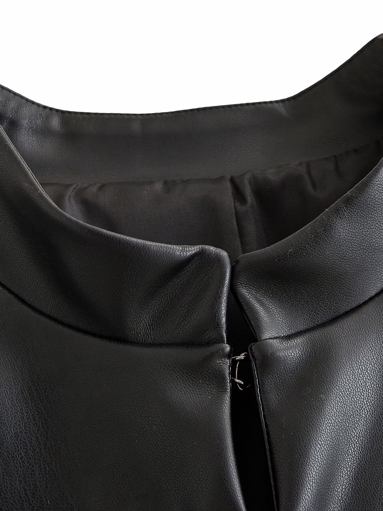 Loop-Fastening Faux Leather Jacket