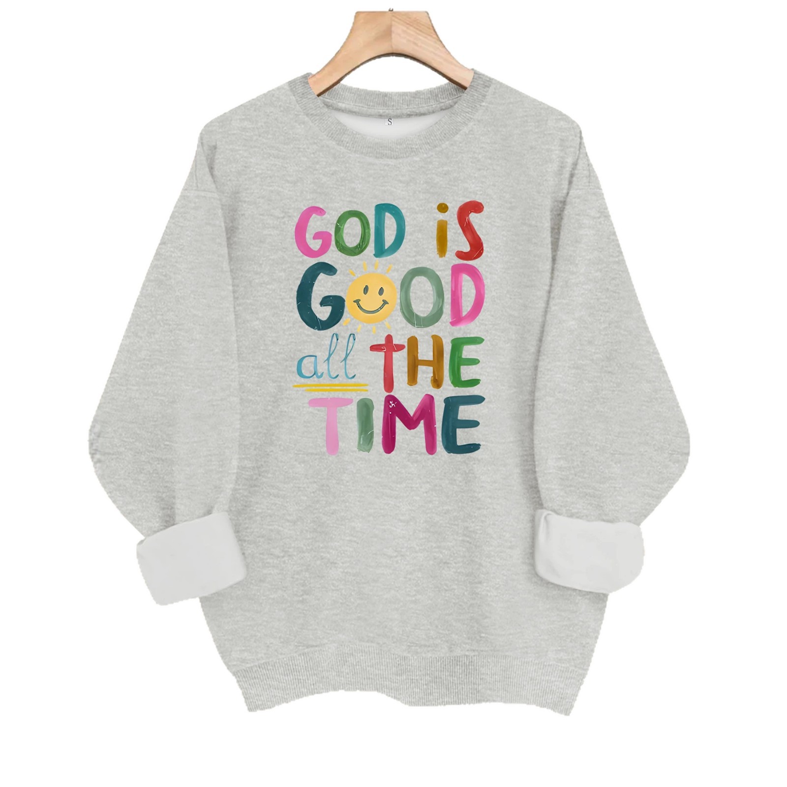 Letter printed round neck fleece hoodie