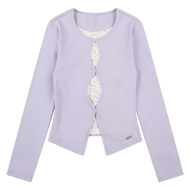 Round neck twisted hollow out long sleeved top
