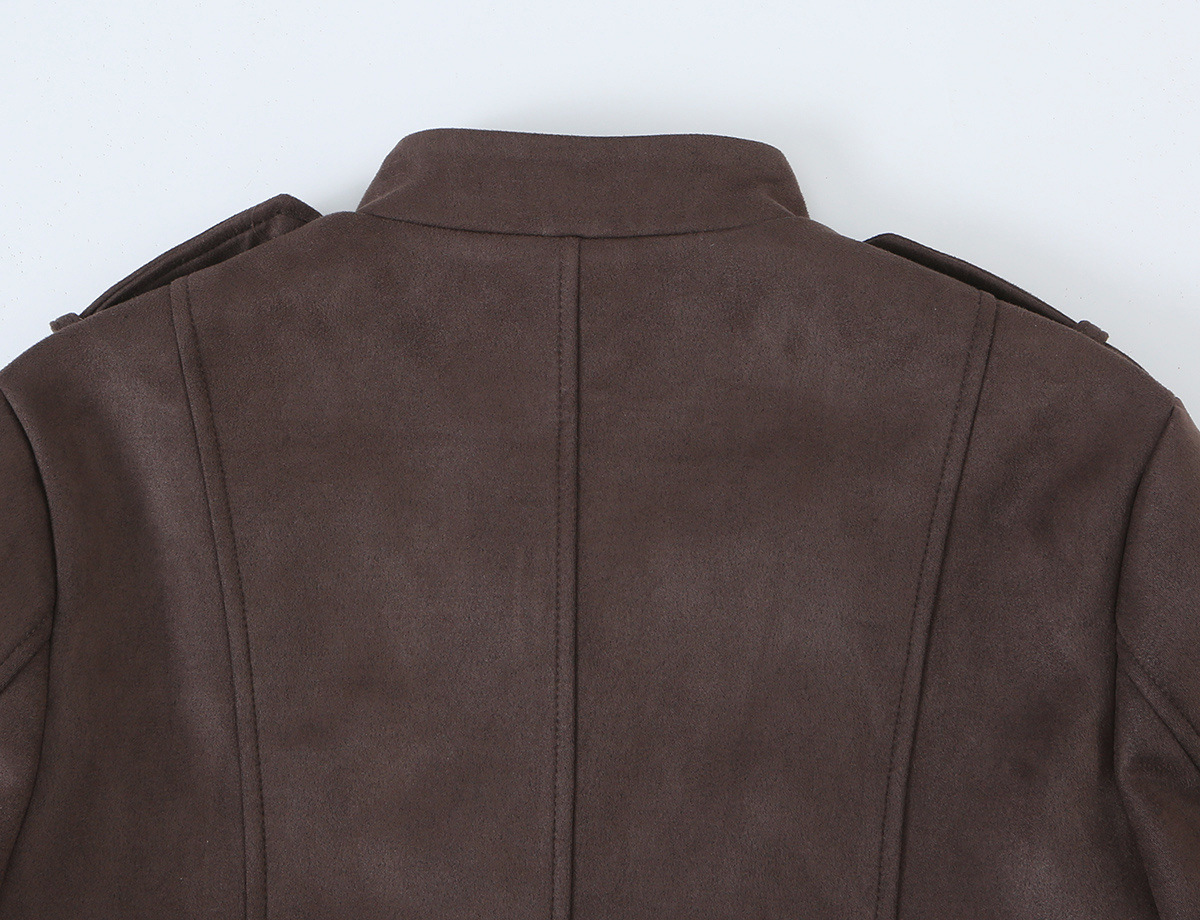 Button-Detail Faux Suede Jacket