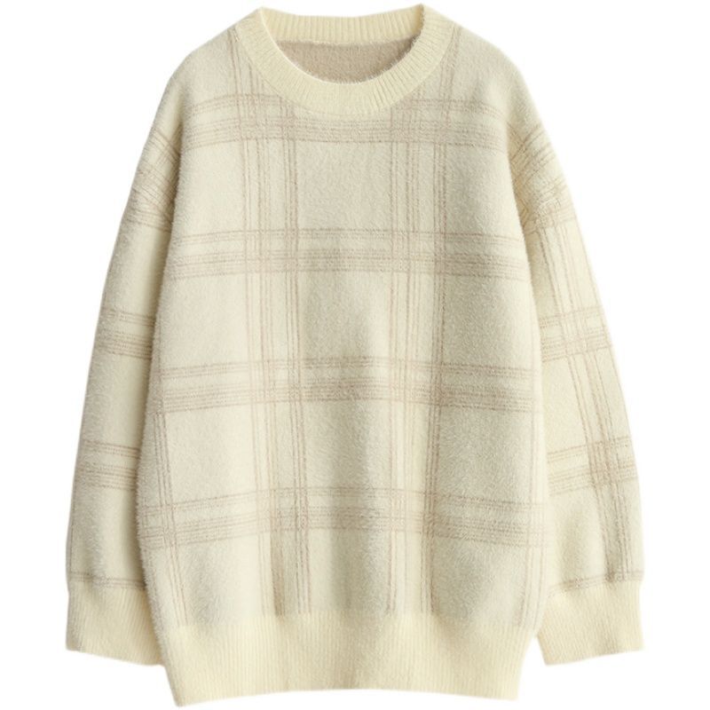 Vintage Relaxed Fit Striped Long Sleeve Mock Neck Pullover Knit Top