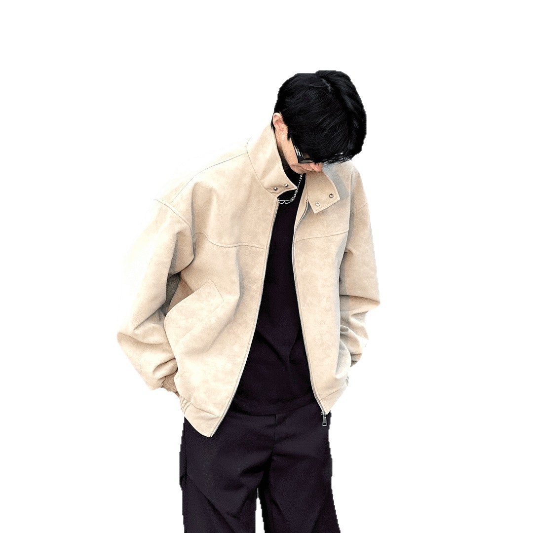 Men's Retro Tie-Dye PU Leather Moto Jacket, Loose Fit Casual Outerwear
