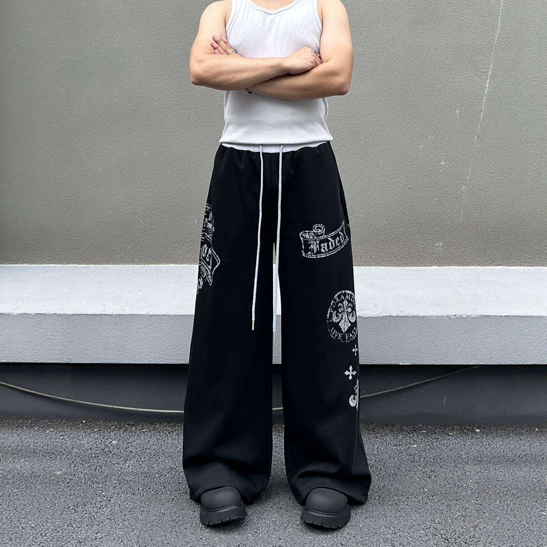 Retro Patchwork Color-Blocking Waistband Casual Pants Men's Printed Sweatpants Fashion Brand