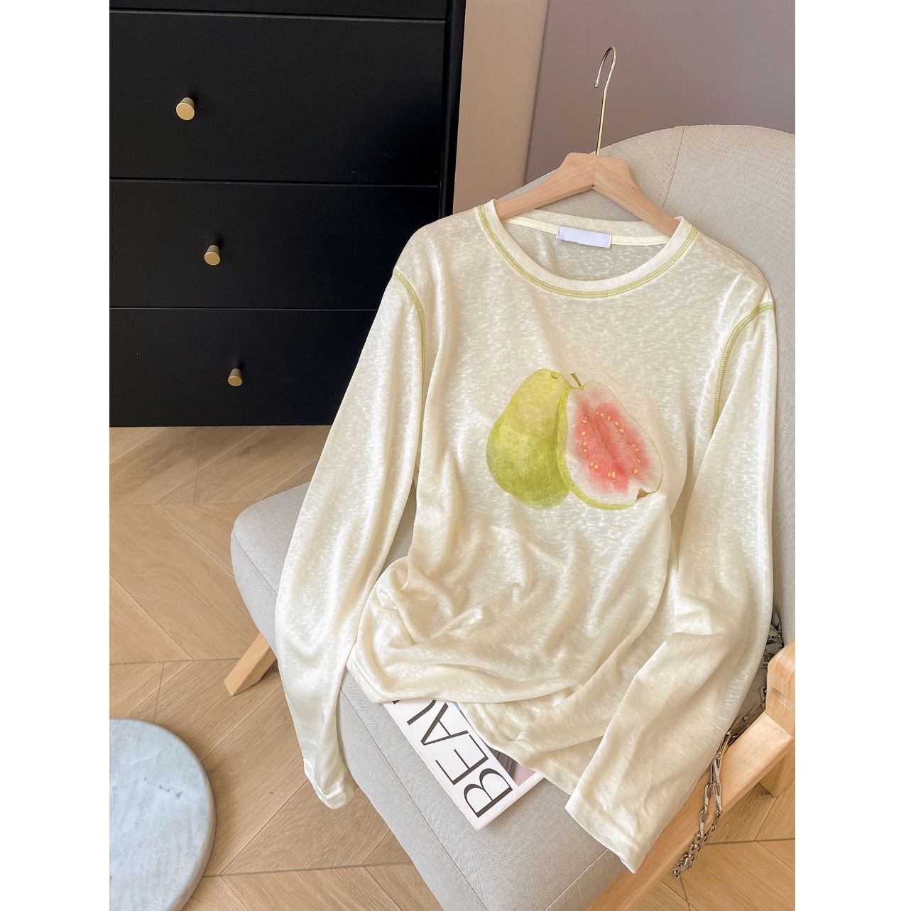 Women's Fruit Print Long Sleeve T-Shirt Sun Protection Cover-Up Top