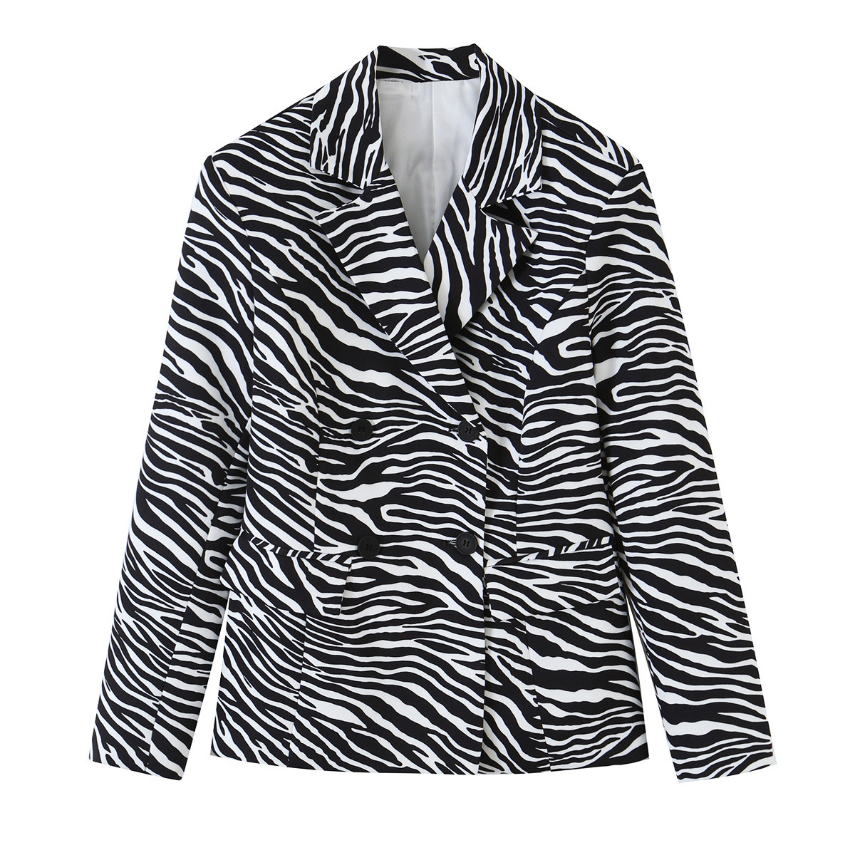 Double breasted zebra print long sleeved suit jacket for women