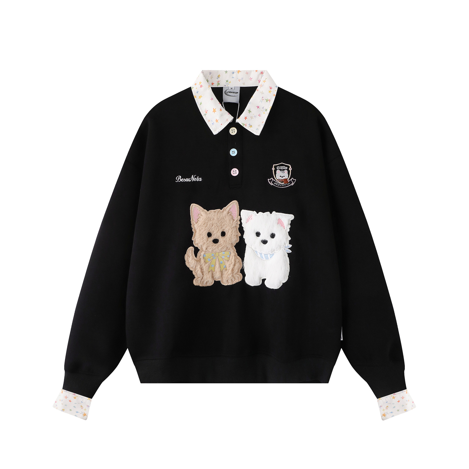 Collar puppy patch embroidered hoodie