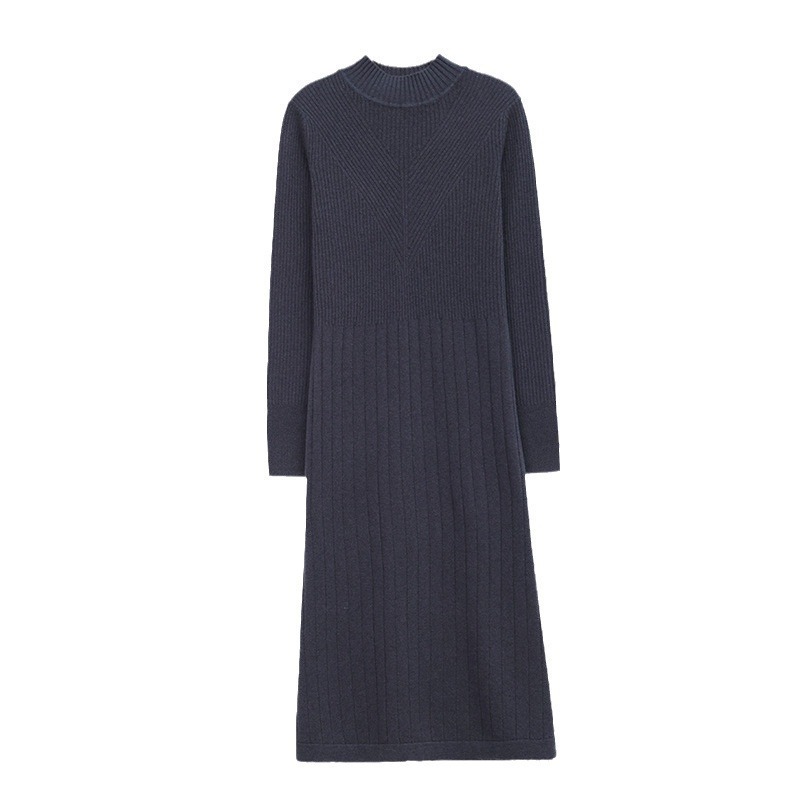 Women's Knitted Mock Neck Mid Length Dress