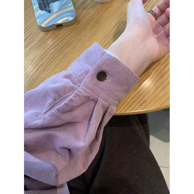 Style Casual Purple Corduroy Long Sleeve Loose Shirt
