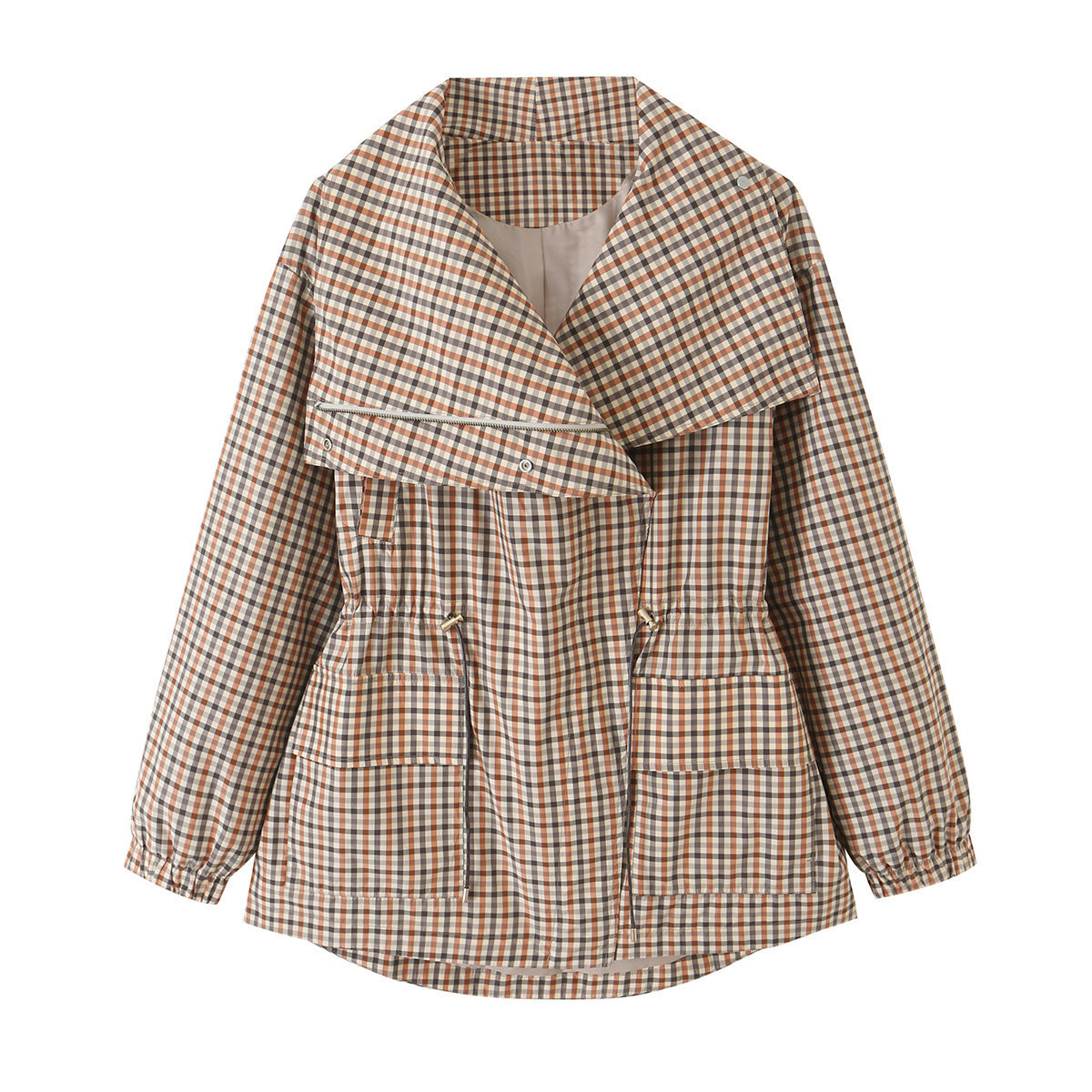 Plaid drawstring waist jacket