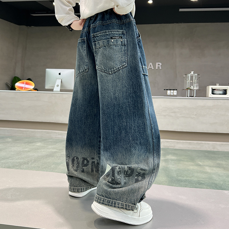 Boys Straight Leg Jeans, Spring Autumn Long Denim Pants for Kids