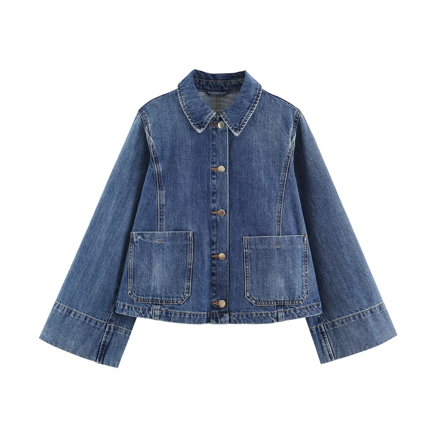 Collar long sleeved coat with large pockets