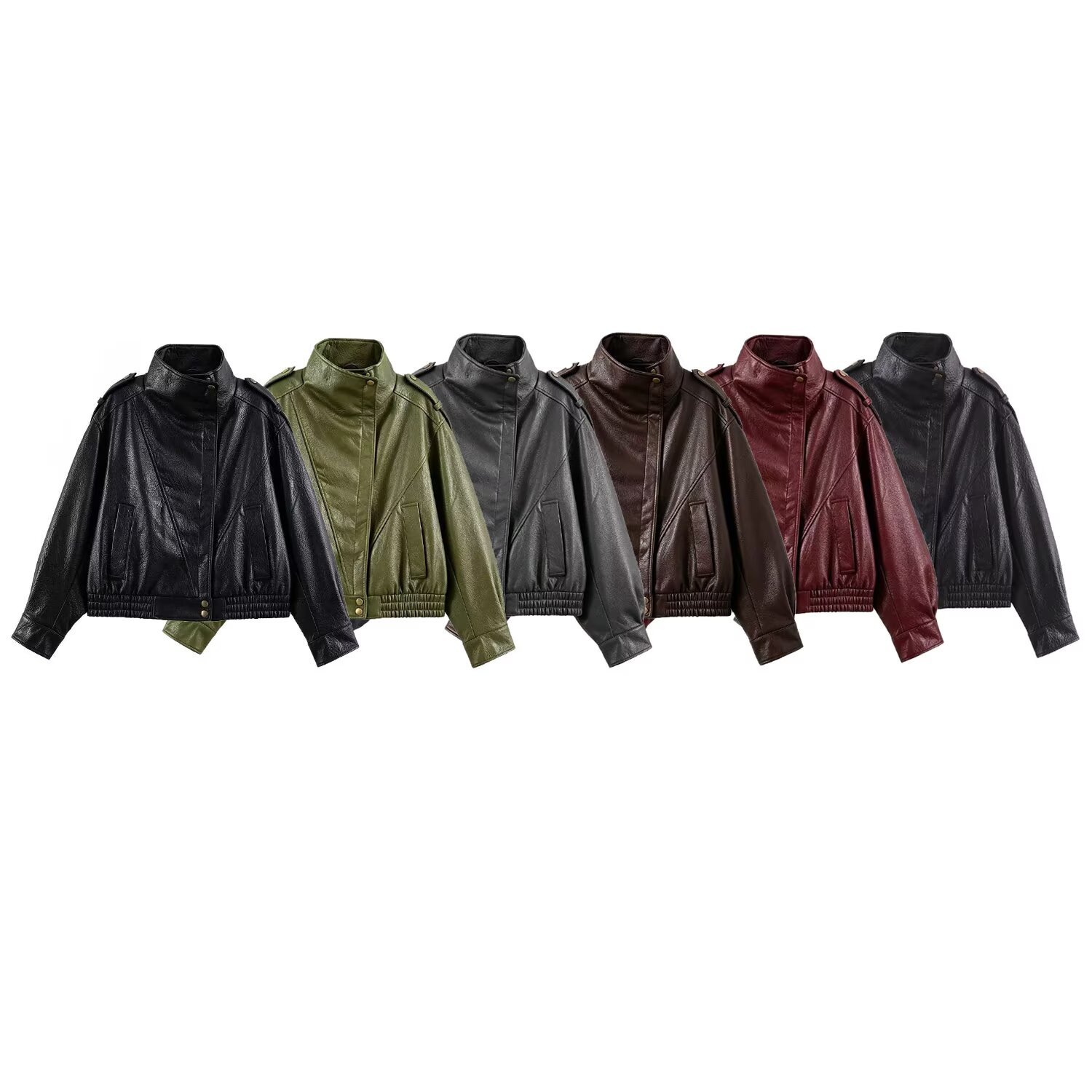 Stand collar faux leather pilot jacket