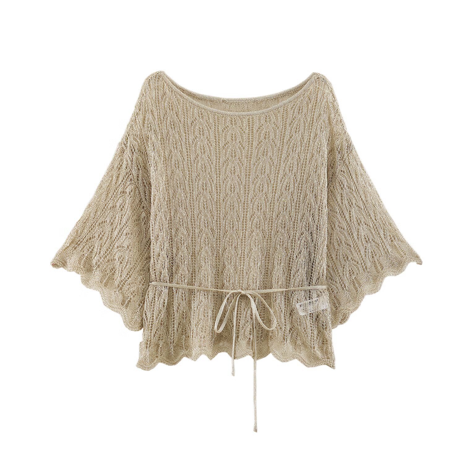 Fringed Tie-Waist Knit Top