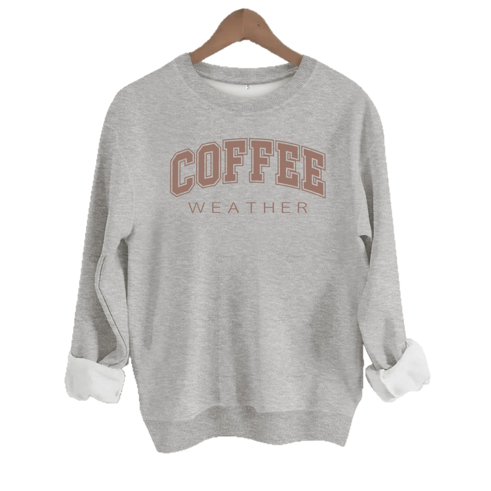 Letter printed round neck fleece hoodie