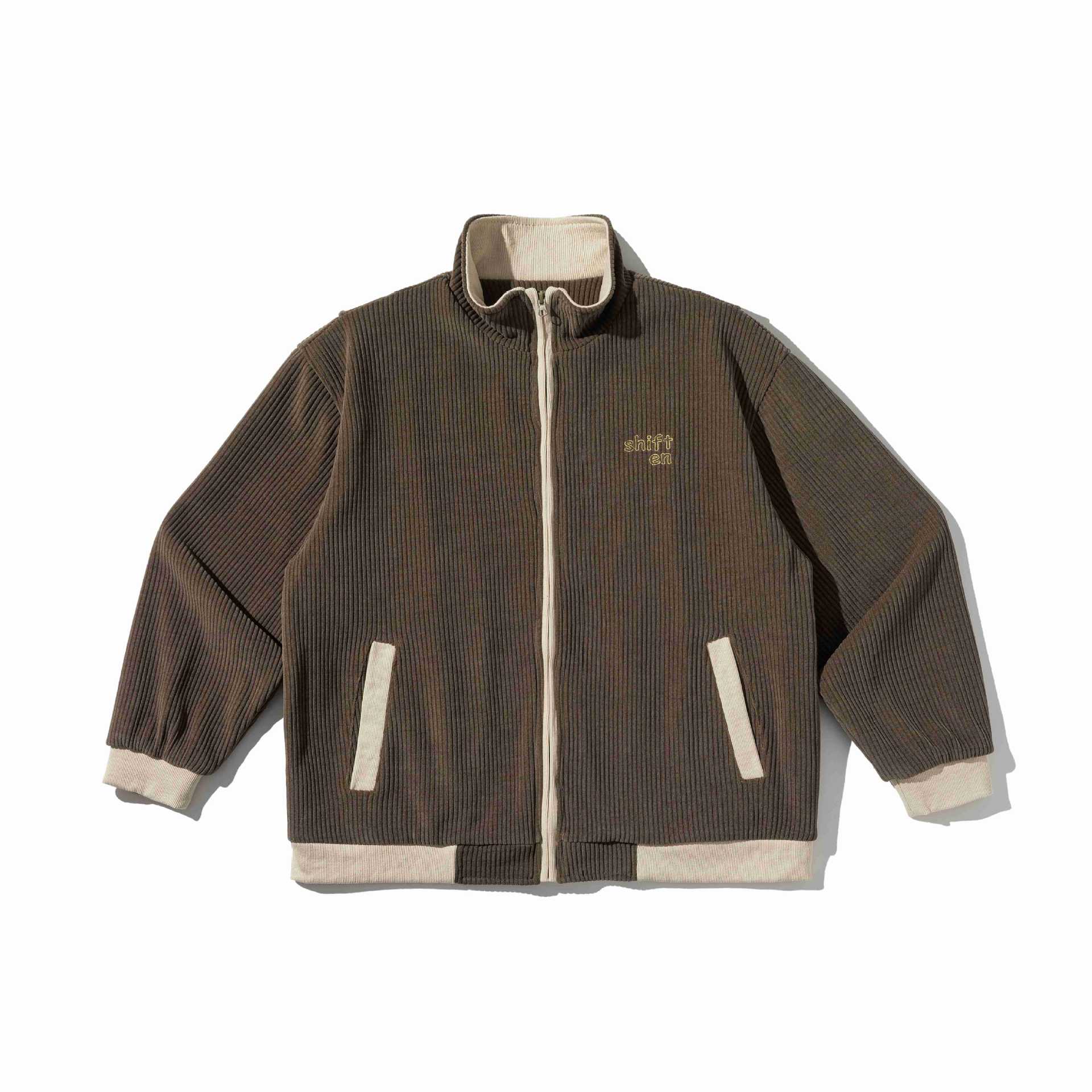 Letter Embroidery Flip Collar Jacket Men's Corduroy Workwear Jacket
