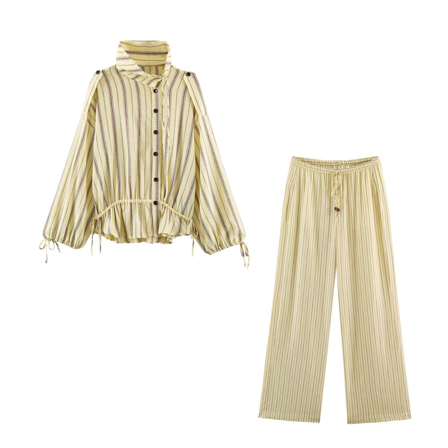 Linen striped shirt+pants set for women