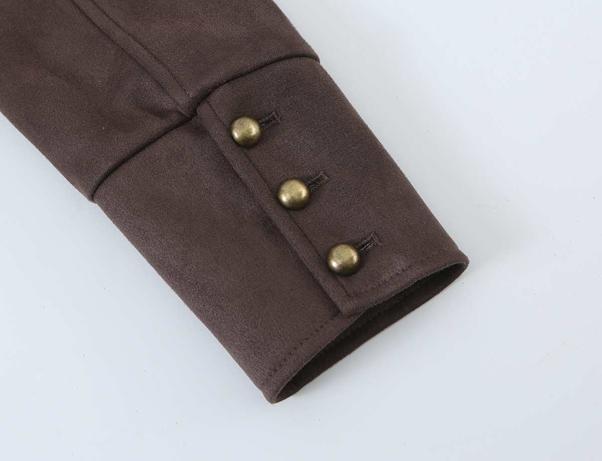 Button-Detail Faux Suede Jacket