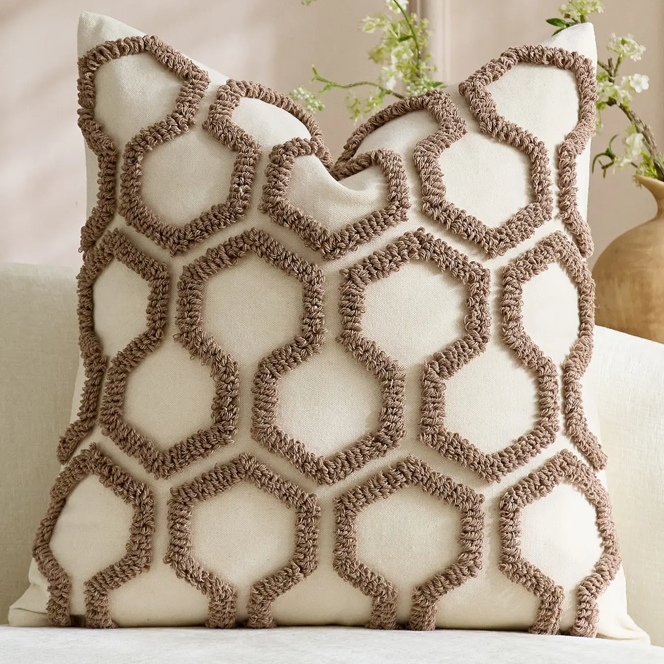Funda de cojín con relieve, Café claro