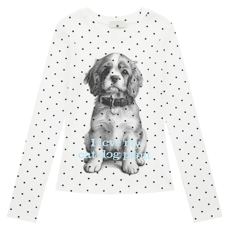 White polka dot shoulder long sleeved women