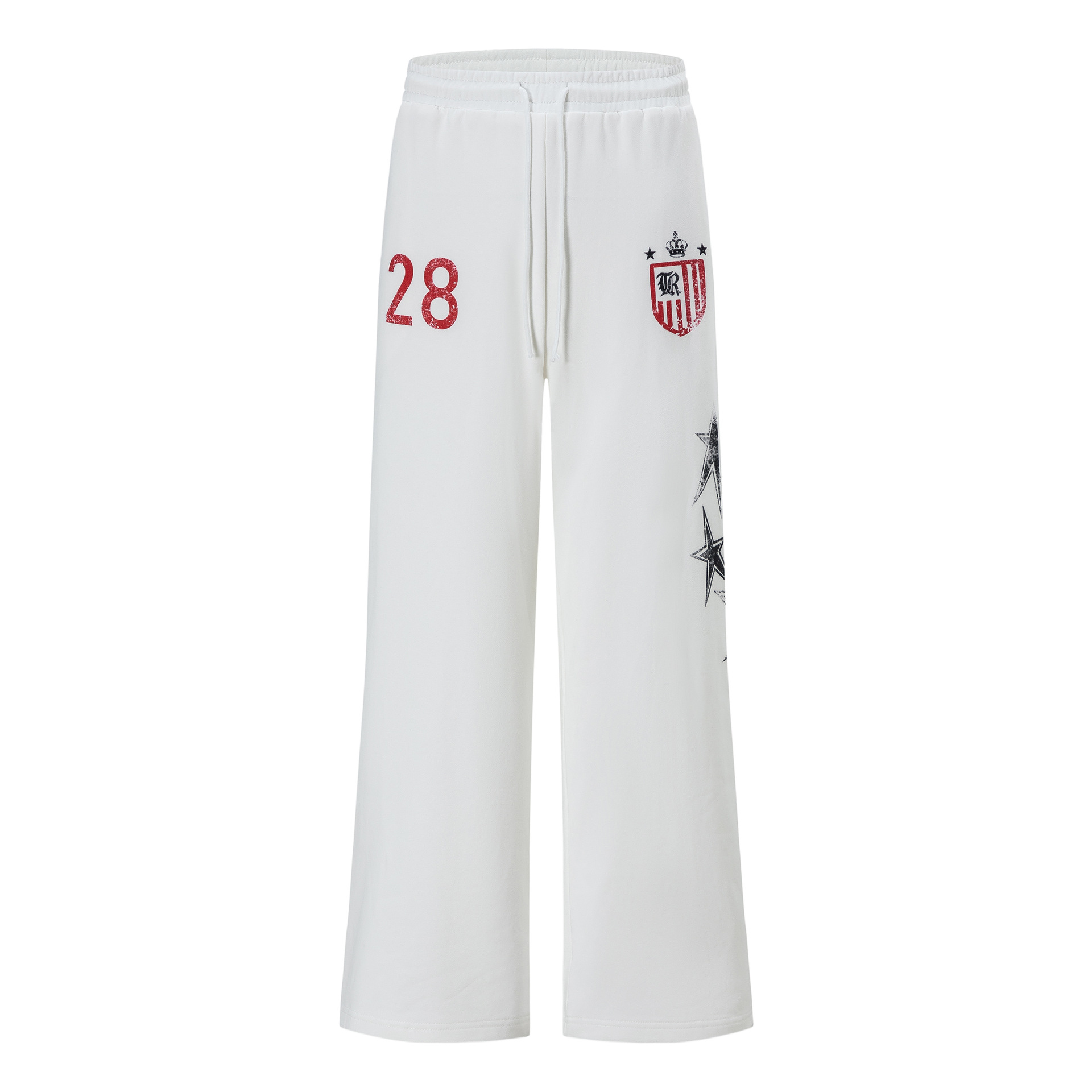 Washed Distressed Loose Straight Leg Sweatpants with Badge