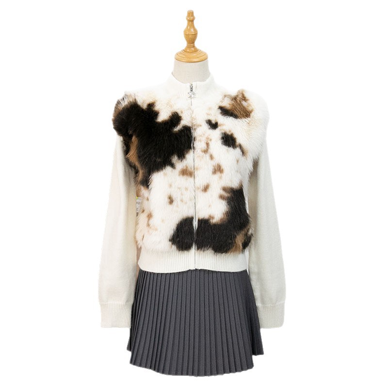 Round neck cardigan zipper stand up collar sweater