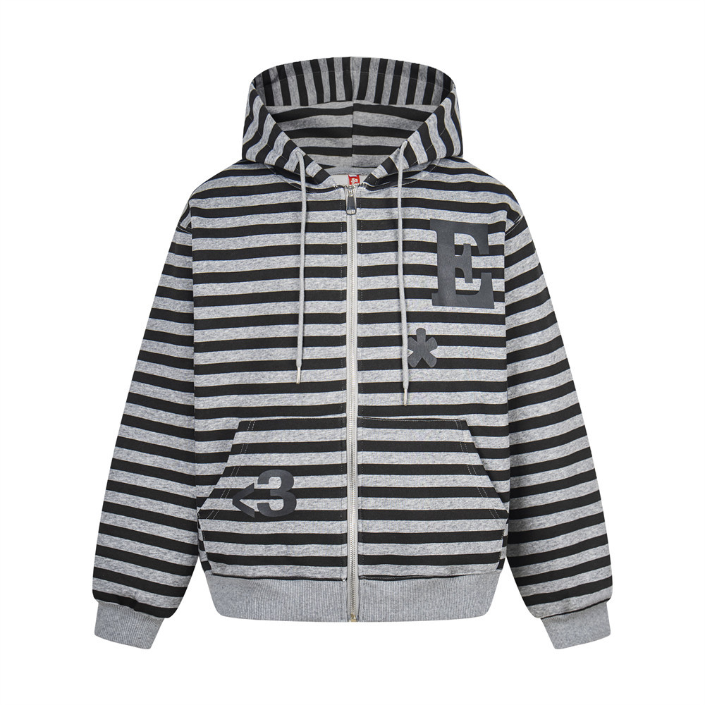 Striped hooded cardigan sweatshirt
