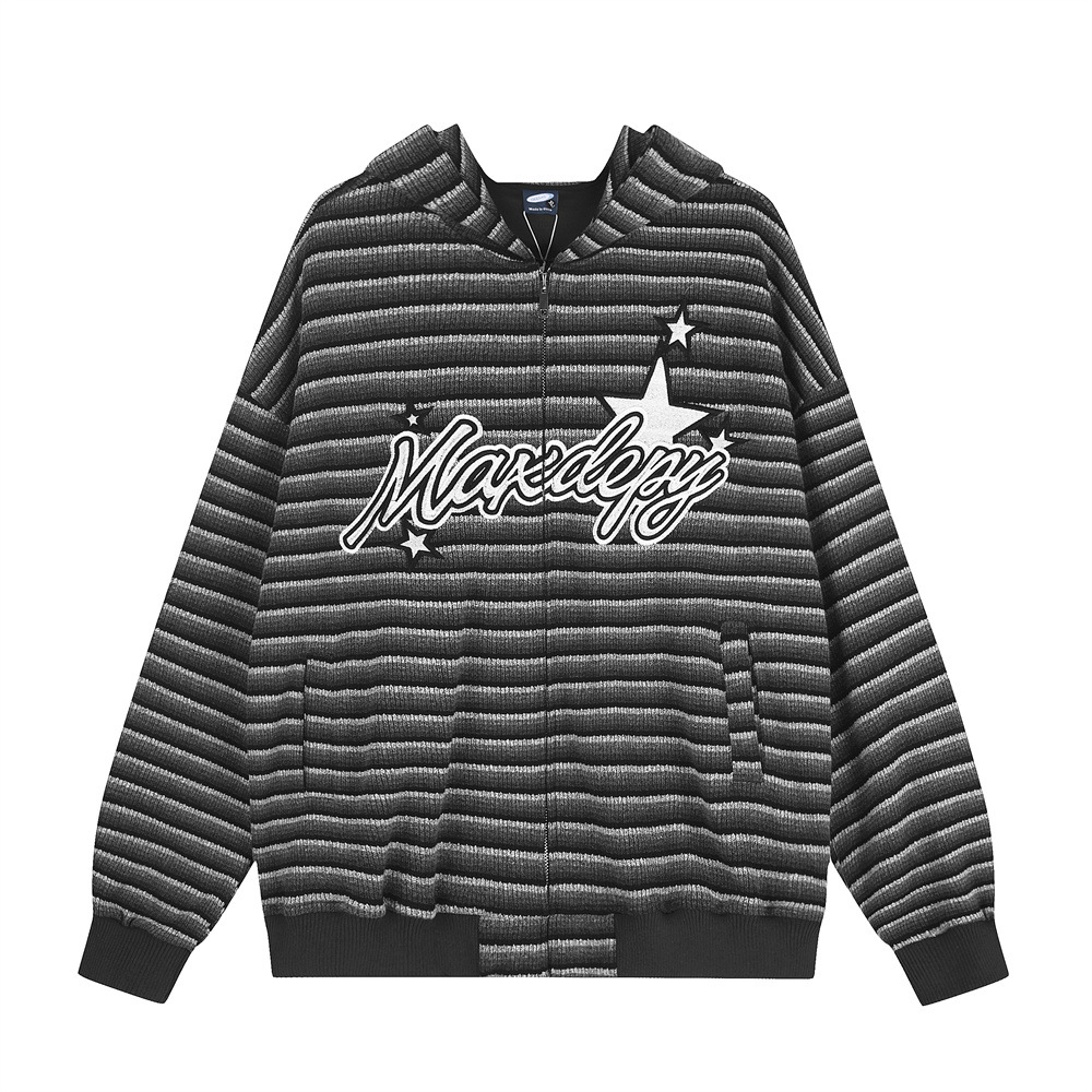 Loose striped hooded jacket sweatshirt