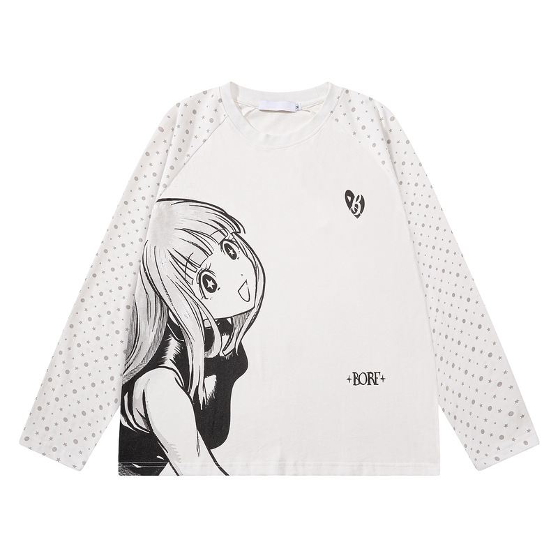 Wave point shoulder long sleeved loose casual top
