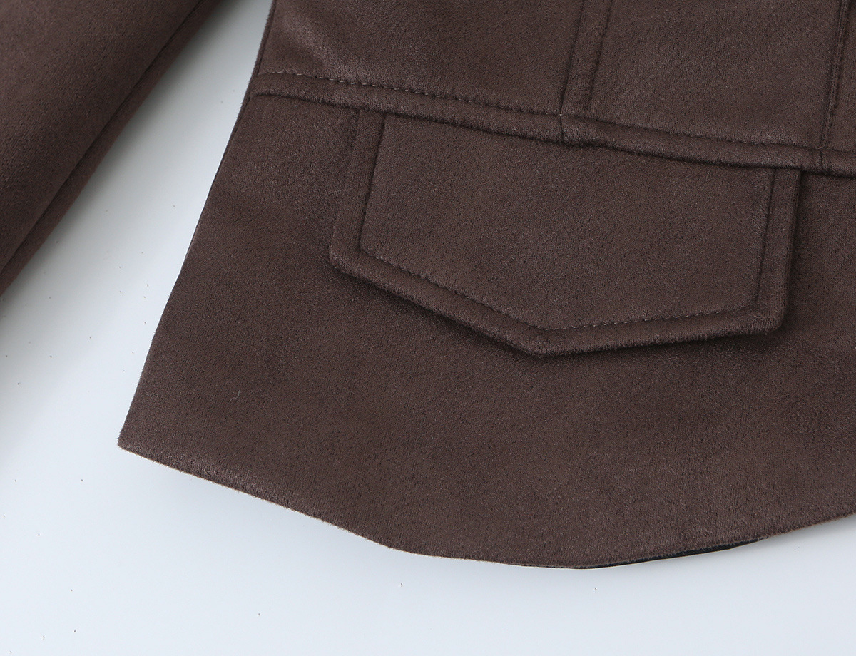 Button-Detail Faux Suede Jacket