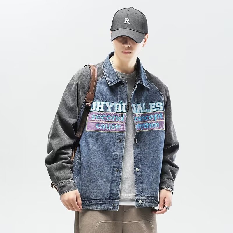 Denim Jacket Lapel Collar Loose Fit Casual Outerwear for Men Women