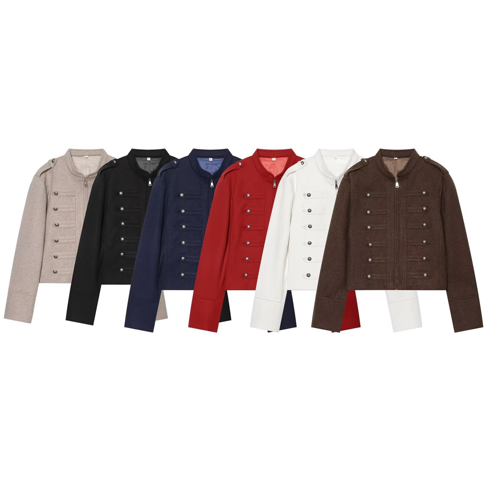Double row button decoration soft zipper jacket for women