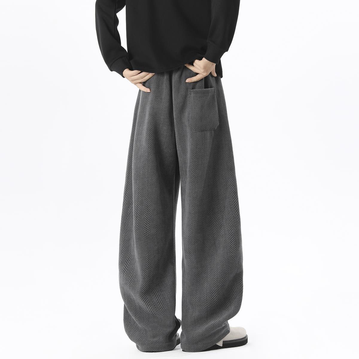 Textured Straight-Leg Casual Pants Men High Street Loose Sport Sweatpants Drapey Versatile Wide-Leg