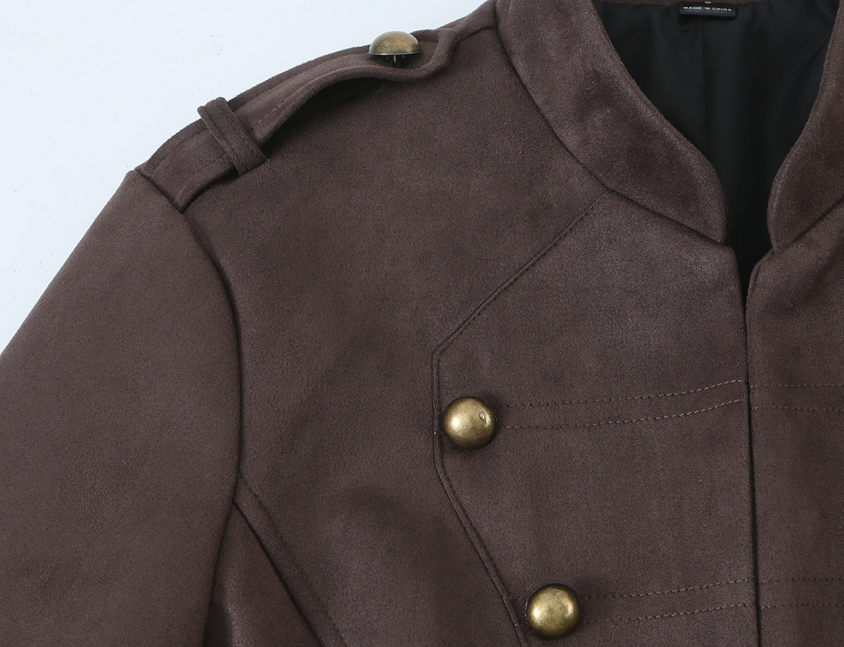 Button-Detail Faux Suede Jacket