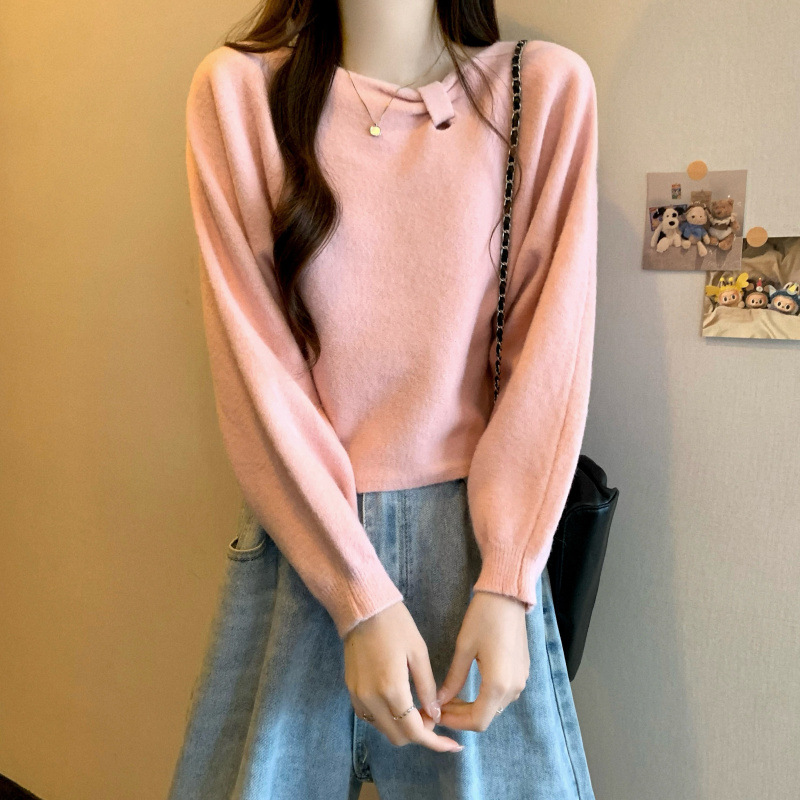 Style Off-Shoulder Long Sleeve Knit Pullover Cropped Sweater