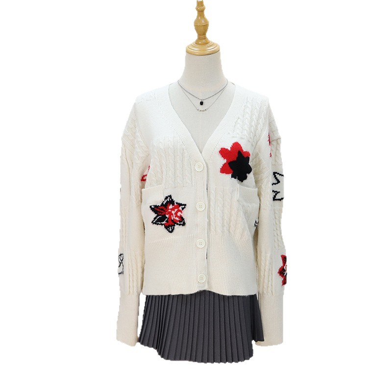 V-neck cardigan single breasted loose sweater
