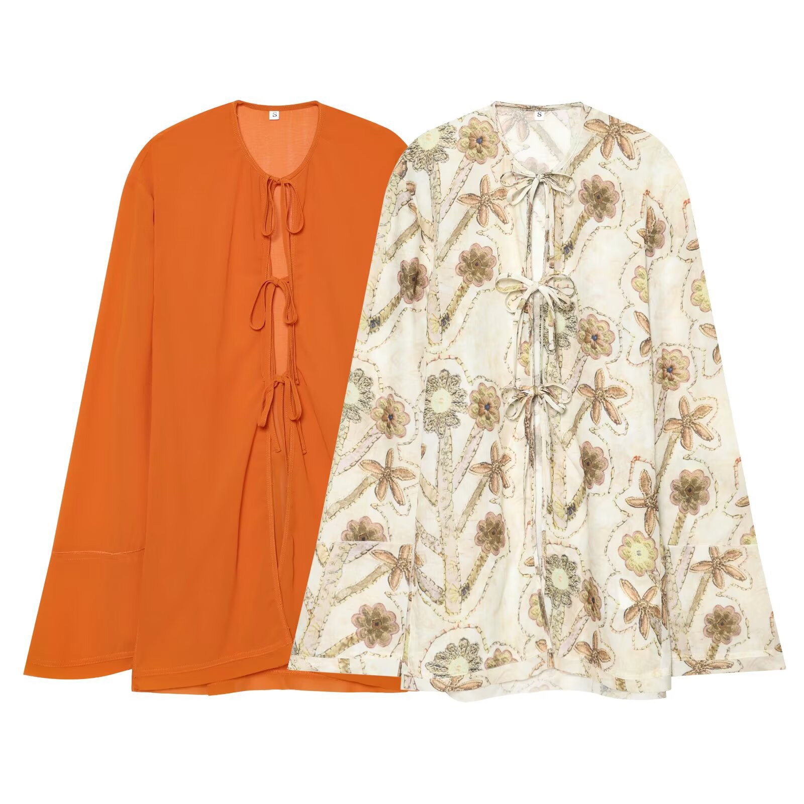 Front lace up printed long sleeved shirt top for women