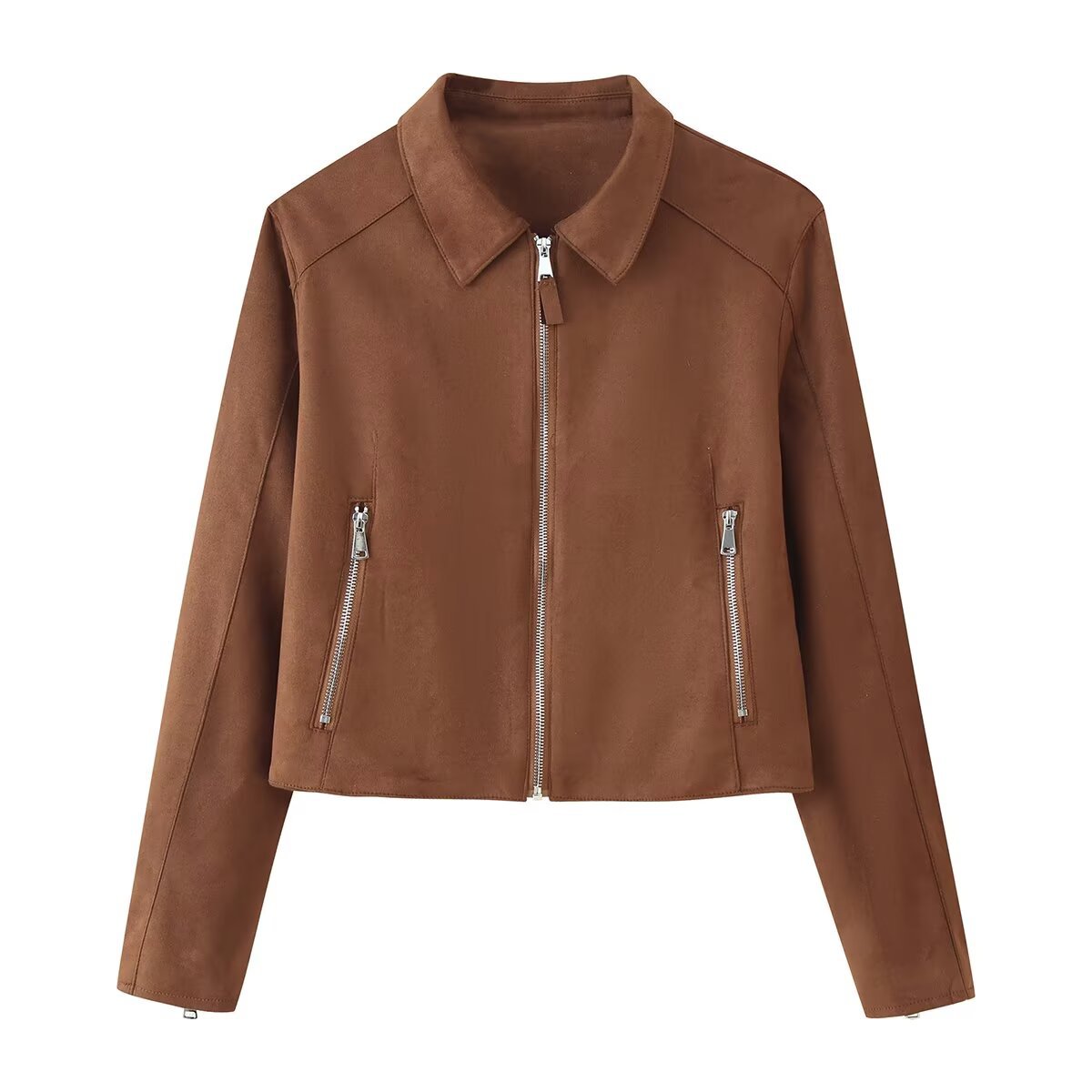 Flip collar suede texture effect jacket
