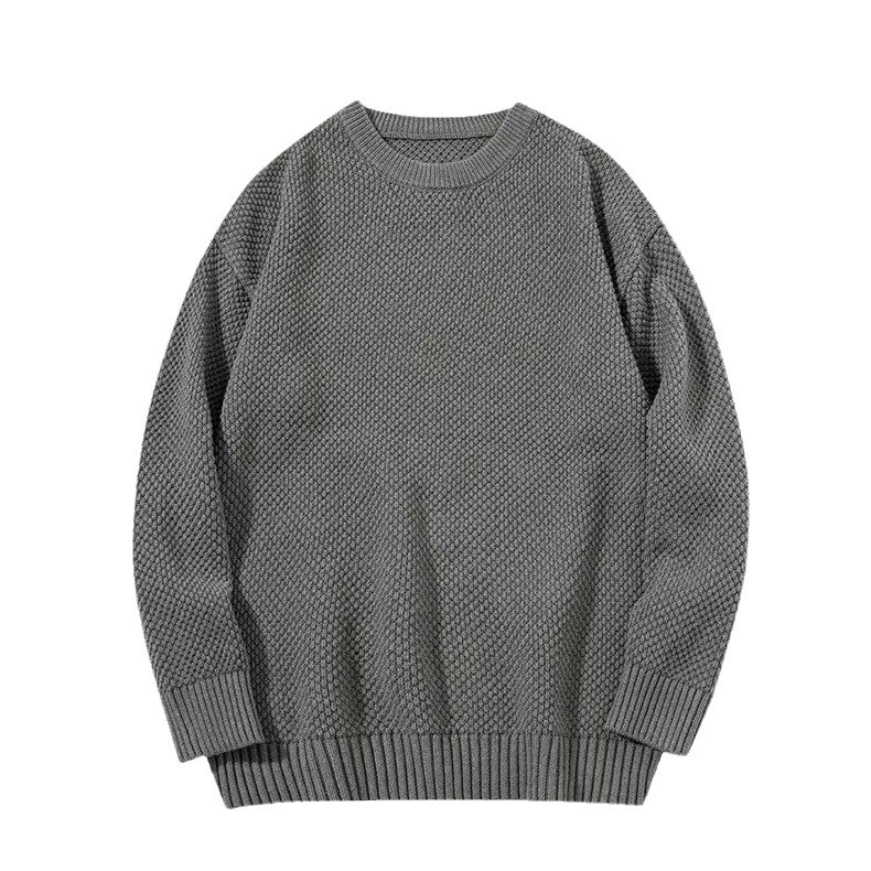 Men's  Vintage Crew Neck Sweater Casual Loose Heavyweight Pineapple Stitch Knitwear